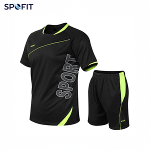 Ensemble de maillot de sport bleu pour homme, manches courtes, col rond, évacuation de l'humidité, séchage rapide, polyester, vêtements de sport d'été - Product Image 2