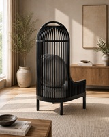 Fauteuil lounge en bois de teck massif moderne, finition noire avec coussin, mobilier contemporain pour salon, modèle CHA47
