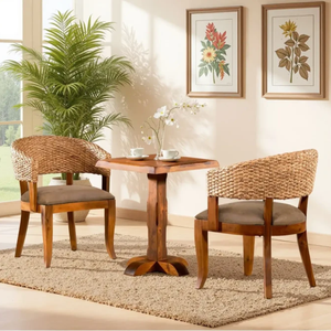 Hyacinth Water Chair Set With Wooden <b>Table</b> <b>Square</b> Design Rustic Style Upholstered Cushion Back Living Room Furniture - Product Image 1