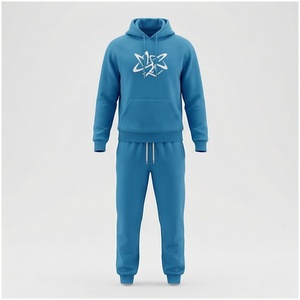 Ensemble de survêtement unisexe bleu à capuche, sweat-shirt et pantalon en coton à manches longues avec logo frontal, tenue décontractée d'automne, coupe classique - Product Image 1