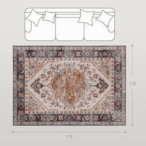 Tappeto Lavabile in Lavatrice 5x7 Antiscivolo con Stampa Boho e Motivo a Medaglione, Colore Marrone Fulvo per Soggiorno e Camera da Letto - Product Image 3