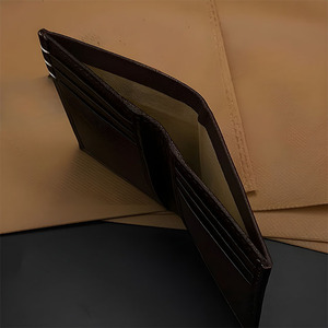 Portefeuille vertical en cuir texturé marron pour homme, porte-cartes mince, luxe vintage, couture à la main, multi-poches, porte-cartes de crédit, porte-monnaie - Product Image 2