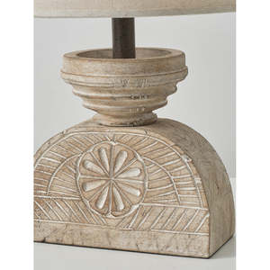 Lámpara de Mesa de Madera Contemporánea Hecha a Mano con Base Tallada y Pantalla de Lino, Iluminación Ecológica para Diwali, Decoración para Dormitorio y Sala de Estar - Product Image 5