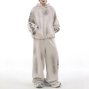 Conjunto de Sudadera con Capucha y Pantalones Deportivos Extra Grandes para Hombre, Estilo Vintage Lavado al Ácido, Corte Holgado, 100% Algodón Felpa - Product Image 4