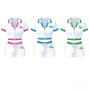 Conjuntos Deportivos con Logotipo Personalizado, Conjuntos de Otoño para Mujer, Top Corto con Cierre de Media Cremallera, Pantalones Cortos, Conjuntos de Dos Piezas, Ropa para Mujer - Product Image 3