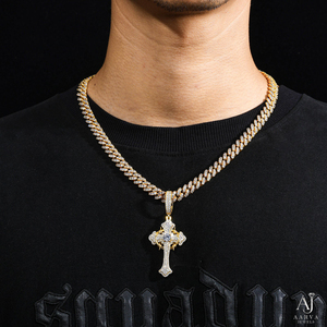Collier pendentif croix Hip Hop plaqué or 18 carats micro-pavé de moissanite, chaîne en argent, perle d'eau douce, certifié par un tiers - Product Image 5