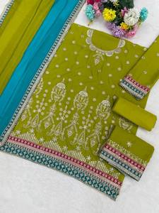 Chinon <b>Women's</b> Semi-Stitched Modern <b>Suit</b> with Embroidered Sequence & Mirror Work <b>for</b> Wedding <b>Prom</b> & Diwali - Product Image 2