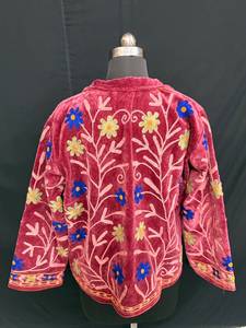 <b>Women</b> Vintage Floral <b>Velvet</b> Suzani Jacket Hand Embroidered Boho Winter <b>Coat</b> Short Kimono Jacket Trendy Indian Artisanal Wea - Product Image 3