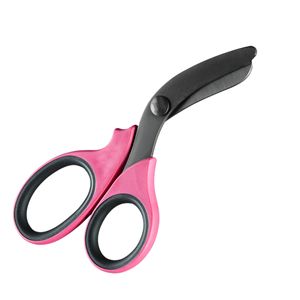 Tijeras de trauma de alta resistencia de 7.5 pulgadas con hojas recubiertas de titanio negro y mangos rosas de Dentavex - Product Image 3