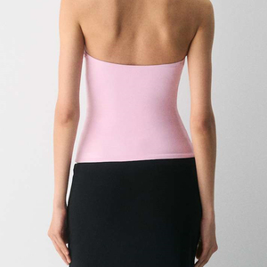 Women's Strapless <b>Cropped</b> Tube <b>Top</b> Solid Color Cotton Spandex Made Minimalist Style Slim Fit Spring Summer Wear Shirt <b>Tops</b> - Product Image 4