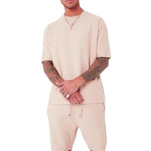 New Men's Summer Solid Plus Size Sports Casual Two-Piece Tracksuit <b>Set</b> with T-Shirt and Shorts - Product Image 1