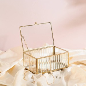 Minimalist Gold Metal Glass Storage <b>Box</b> Luxury Decorative Jewelry Organizer Transparent <b>Trinket</b> Container Hinged Lid for Vanity - Product Image 2