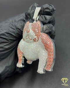 Pendentif Bouledogue Iced Out en Moissanite Rouge et Blanche, Collier de Luxe Hip Hop avec Breloque Animale - Product Image 2