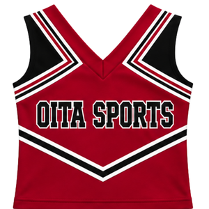 Haut d'uniforme de cheerleading rouge vif sans manches, col en V, pour femmes et filles, idéal pour les équipes de danse et les compétitions - Product Image 1