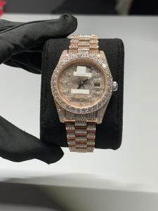 <b>Top</b> Quality Round Cut Diamond Watch White Stick Dial for Wedding and Partywear Men's Quartz Watch Available in <b>Rose</b> Gold - Product Image 1