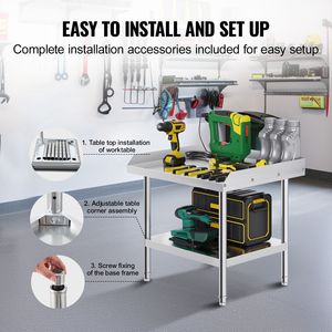 24 X 28 X 26 Inch Heavy Duty Stainless Steel Worktable with 3-Sided Backsplash Commercial <b>Kitchen</b> Steel <b>Prep</b> Worktable Met - Product Image 4