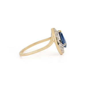 Bague de fiançailles et de mariage en or jaune massif 14 carats de qualité supérieure, saphir bleu et halo de diamants, meilleur prix, fabricant de bijoux - Product Image 5