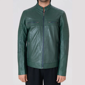 Icon by Gilani Men’s Bottle Green Biker Leather <b>Jacket</b> - Moto Cafe <b>Racer</b> <b>Jacket</b> - Product Image 1