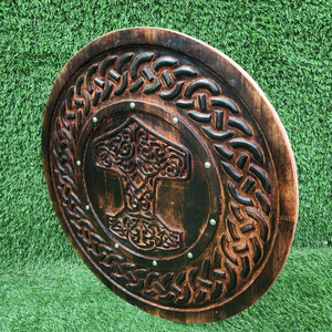 Bouclier Viking Nordique Premium en Bois, Forme Ronde, Fait Main pour Décoration de Costume Historique et Décoration Murale - Product Image 2