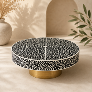 Présentoir à gâteaux et cupcakes en os incrusté de laque, avec base en laiton, plateau de service pour desserts, idéal pour hôtels, restaurants et décorations de fêtes - Product Image 1