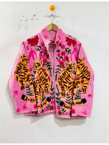 Chaqueta de Seda Multicolor Vibrante para Mujer, Bordado Tradicional Hecho a Mano, Acolchado Grueso, Reversible, Prenda Exterior Étnica - Product Image 1