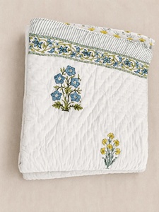 Hand Block Printed Cotton <b>Quilt</b> Reversible Floral Razai Handmade Indian King Size Boho <b>Bedspread</b> - Product Image 5