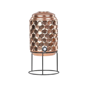 Distributeur d'eau en cuivre pur de qualité supérieure avec support et robinet, réservoir de stockage d'eau artisanal en cuivre martelé ayurvédique, logo personnalisé - Product Image 4