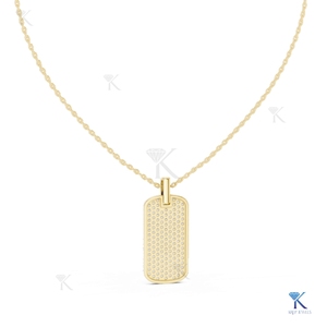 Yellow Gold Lab Grown Diamond Pave <b>Dog</b> <b>Tag</b> Pendant Necklace Minimalist Design Unisex Everyday Wear Wedding Anniversary Gift - Product Image 6