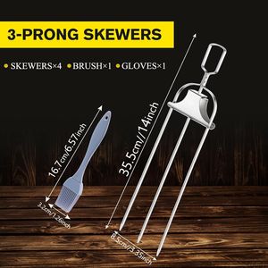 Juego de 4 Brochetas de Acero Inoxidable para Kebab, 14 Brochetas con Barra Deslizante de 3 Puntas, Accesorios Esenciales para Barbacoa - Product Image 3
