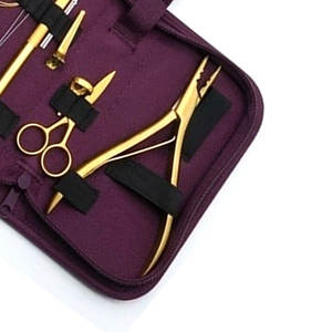Kit d'outils professionnels pour extensions de cheveux avec pinces métalliques plaquées or, ciseaux, aiguilles, crochets et clips pour l'installation et le retrait - Product Image 5