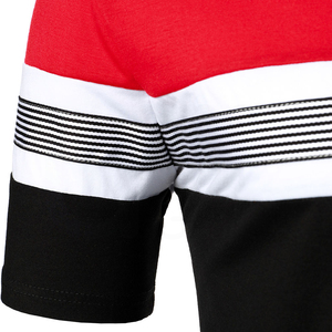 Polo de Manga Corta a Rayas para Hombre, Diseño Casual con Bloques de Color Negro y Rojo, Largo Regular - Product Image 4
