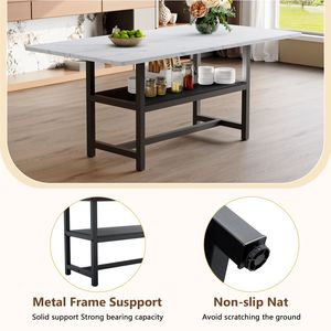 Tavolo da Pranzo Bianco con Venature Intercalate 71*35.4 Pollici con Vano Portaoggetti e Coppia di Sedie - Set Tavolo e Sedie per Sala da Pranzo - Product Image 5