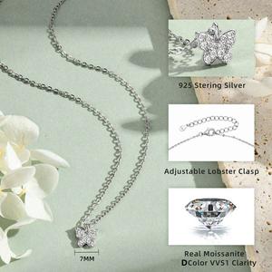 Novedades: Collar con Colgante de Mariposa de Plata de Ley 925 con Moissanita Color D, Diseño de Nudo Natural y Cuerda, para Mujer - Product Image 6