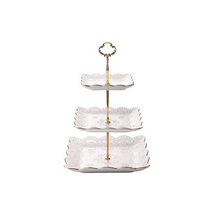 Customized Shape Metal <b>3</b> <b>Tier</b> <b>Cake</b> <b>Stand</b> With White Coated Dessert & fruits Server Display Rack For Wedding Birthday Party - Product Image 1