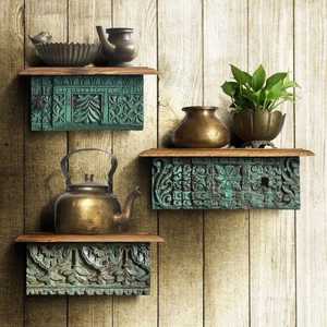 Modern White Wood Wall Mounted <b>Floating</b> <b>Shelf</b> with Gold Metal <b>Brackets</b> Adjustable Flower Pot Rack for Living Room - Product Image 4