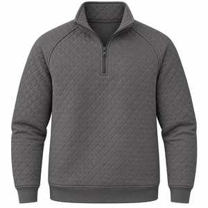 Pull à col zippé en polaire matelassée gris pour homme, coupe classique, motif géométrique, coupe-vent, écologique, décontracté, pour l'hiver - Product Image 1