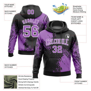 Sweat à capuche personnalisé violet et noir pour homme, imprimé par sublimation avec nom et numéro, style sportif décontracté, coupe classique, style automne - Product Image 2
