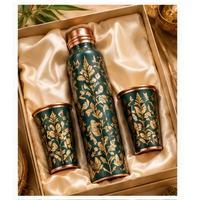 Eco-Friendly Copper <b>Water</b> <b>Bottle</b> with Floral Engraved Pattern Portable <b>Metal</b> Drinkware for Outdoor Use and Home - Product Image 5