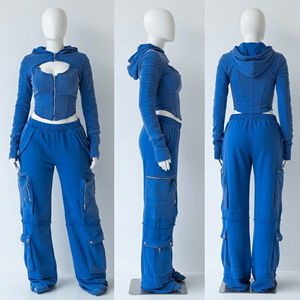 Conjunto deportivo corto personalizado para mujer, ropa de calle a la moda, conjunto deportivo con cremallera para mujer, pantalones deportivos para mujer - Product Image 5