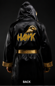 HAWK SPORTS INDUSTRIES เสื้อคลุมมวยมีฮู้ด สีดำ แต่งขอบสีทอง โพลีเอสเตอร์ทนทาน ชุดฝึกซ้อมที่สวมใส่สบายทุกฤดูกาล - Product Image 3