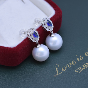 Boucles d'oreilles pendantes en perles rondes blanches d'eau douce Wenchi 11-12 mm, argent 925, ensemble complet pour femmes, défauts mineurs, modèle 14775 - Product Image 4