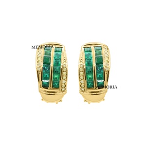 Wholesale Yellow Gold Plated 925 Silver Natural <b>Square</b> Emerald <b>Diamond</b> Channel Set Half Hoop <b>Earrings</b> Memoria Jewels - Product Image 1