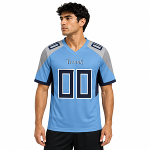 Camiseta de Fútbol Americano Personalizada con Cuello en V, Manga Corta, Impresión Sublimada, Nombre del Equipo, Número, para Hombre Adulto, Transpirable, 100% Algodón, Anti-UV - Product Image 6