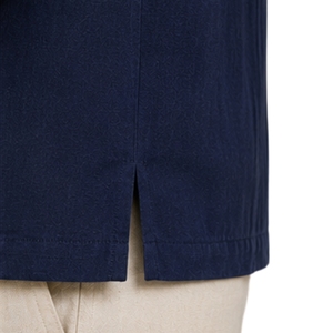 Camisa Casual de Verano para Hombre, Color Azul Marino, Cuello Campana, Pliegues Verticales, Manga Corta, con Botones, Logotipo Personalizado, Fabricante OEM - Product Image 5