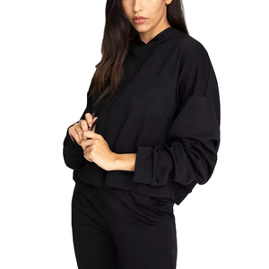 Haut court à manches longues en coton éponge personnalisé de haute qualité avec logo, sweat à capuche streetwear d'hiver pour femme avec motif imprimé sur le devant, décontracté - Product Image 5