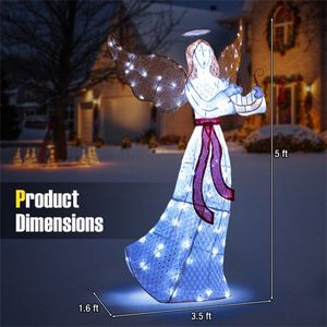 Angelo di Natale Pre-Illuminato da 150 cm con 120 LED Bianco Freddo, Luci Natalizie Impermeabili IP44 in Metallo+Tessuto a Rete Resistente - Product Image 5
