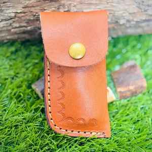 Navaja de bolsillo plegable de acero de Damasco hecha a mano con mango de madera y funda de cuero, compatible con OEM, para uso diario. - Product Image 6