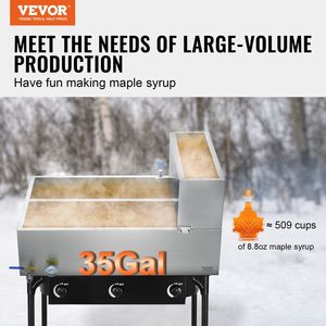 Pentola Industriale da 35 Galloni per Cottura, Padella Evaporatrice per Sciroppo d'Acero con 509 Tazze da 8.8oz, Padella Evaporatrice Piatta, Termometro, 2 Valvole, 3 Livelli di Calore - Product Image 2
