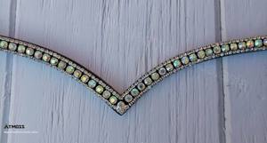 Fronture anglaise en cuir noir de qualité supérieure avec cristaux en forme de V, strass AB, taille personnalisée, emballage en boîte pour l'équitation - Product Image 2