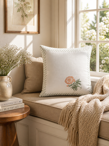 Modern Minimal Floral Cushion Cover in Hand <b>Block</b> Printed Cotton for Sofa Couch Chair and Home Interiors - Product Image 4